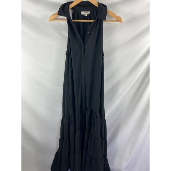 Umgee Tiered Black Collared Sleeveless Button Up Maxi Dress Size Small - Picture 1 of 4